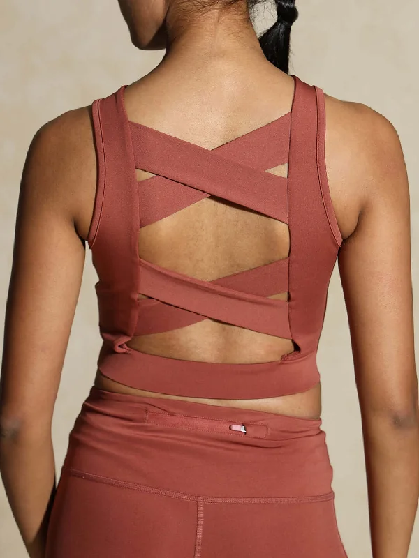 Yoga Bar with Quinoa -Padded Cross Back Crop Top Marsala