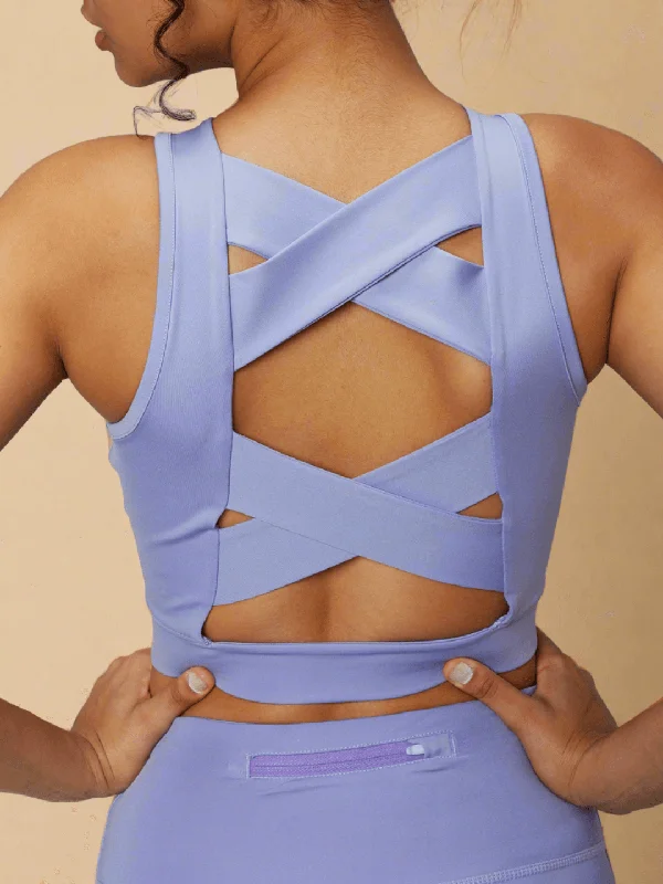 Yoga Bar for Mindfulness and Focus -Padded Cross Back Crop Top Periwinkle