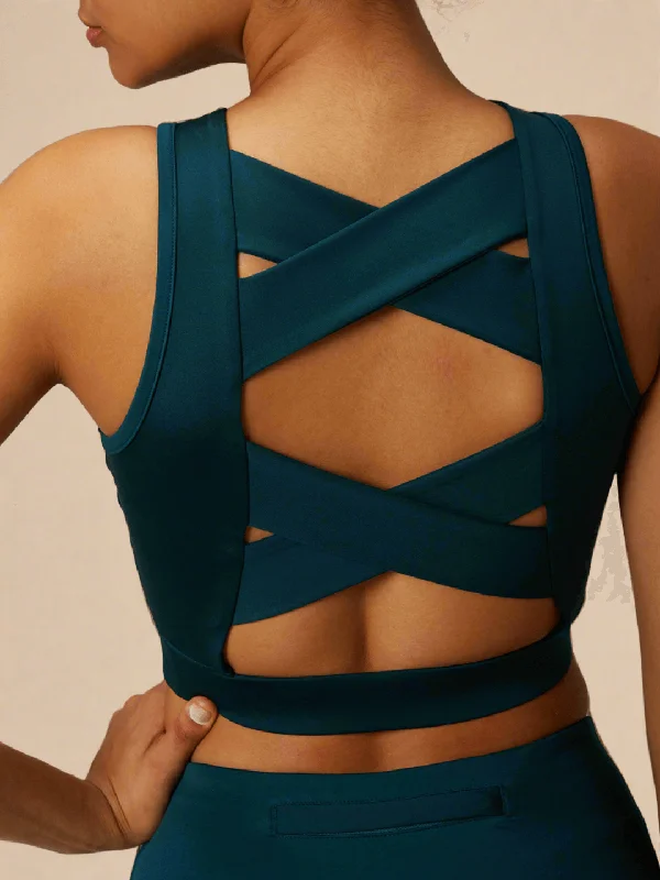 Yoga Bar with Antioxidant-Rich Fruits -Padded Cross Back Crop Top Teal