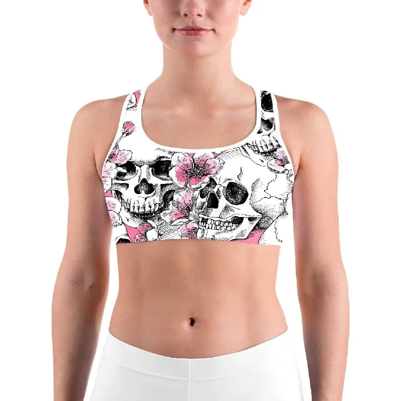 Yoga Bar with Gluten-Free Ingredients -Pink Floral Skulls Sports bra