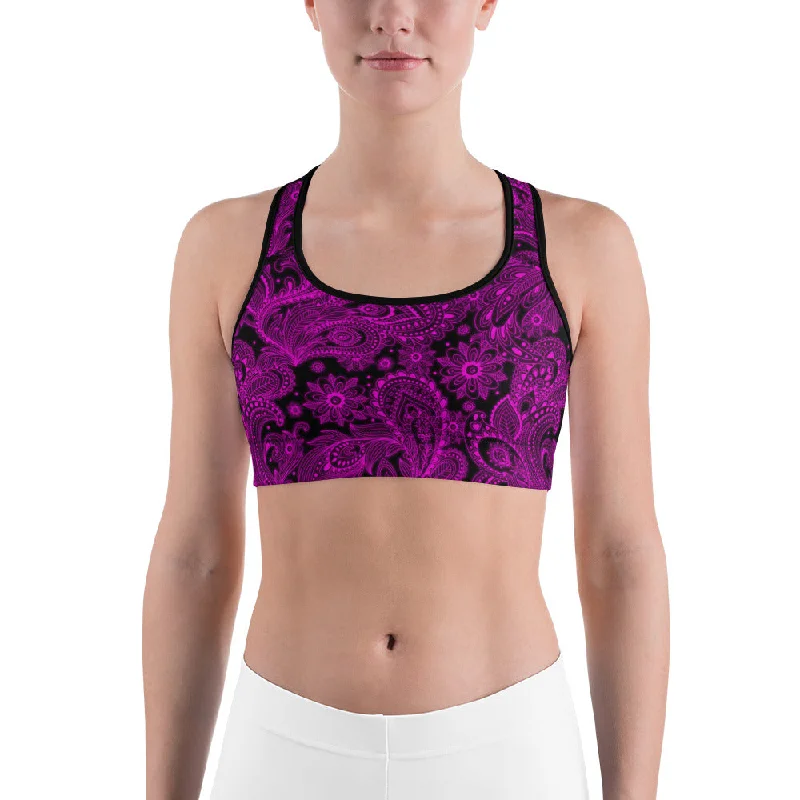 Yoga Bar for Healing Foods -Pink Glowing Floral Sports Bra