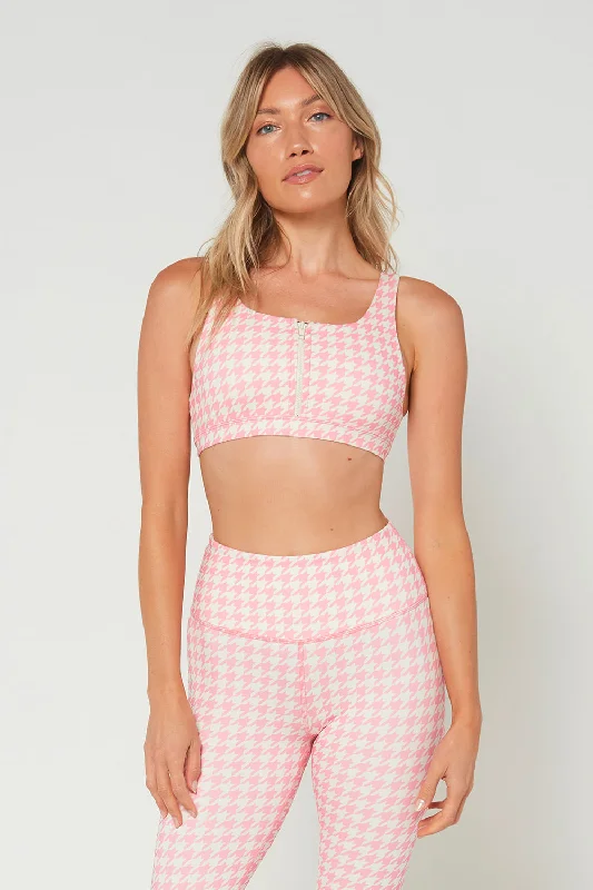 Yoga Bar for Clean Energy Boost -Think Pink Houndstooth Zip Bra