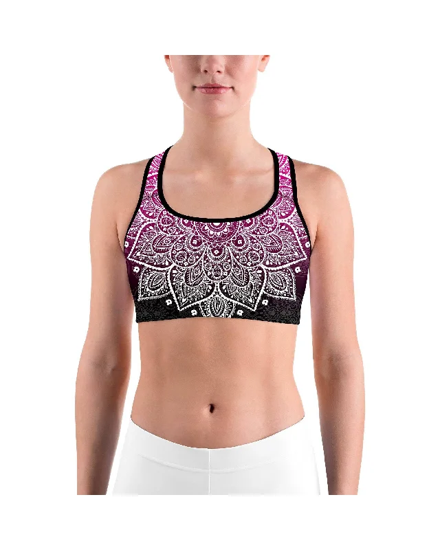 Yoga Bar for Better Skin Health -Pink to Black Mandala Sports bra