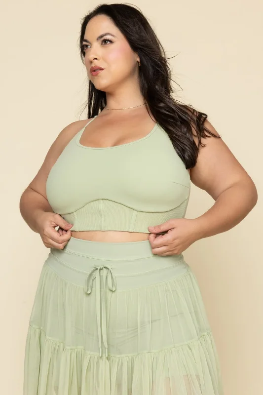 Yoga Bar Protein for Muscle Gain -Plié Corset Crop Bralette - Pistachio