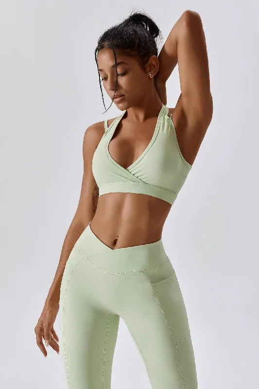 Yoga Bar with Raw Agave -Plunge Neck Wrap Over Sports Bra