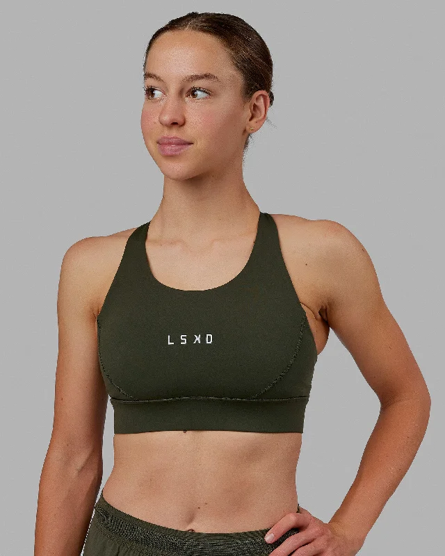 Yoga Bar with Raw Protein -Propel Sports Bra - Forest Night