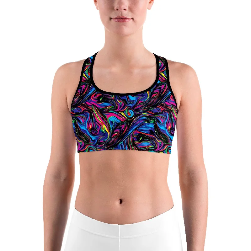 Best Yoga Bar with Nut-Free Options -Psychedelic Neon Paint Sports Bra