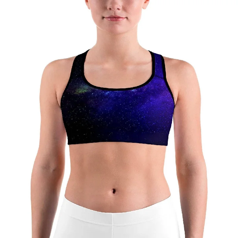 High-Fiber Yoga Bars for Gut Health -Purple Galaxy Sports Bra