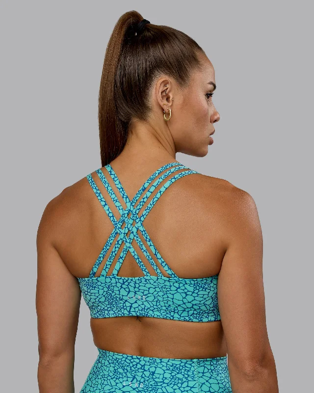 Yoga Bar with Date Syrup -Push The Limit Sports Bra - Aquatic Awe Vitality Print