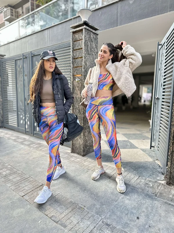Yoga Bar with Matcha Powder -Radiance Print High Impact Action Bra & Luxe Leggings