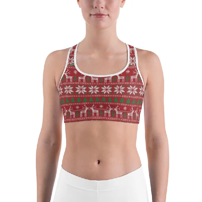 Yoga Bar with Organic Cocoa -Red Ugly Christmas Sports Bra