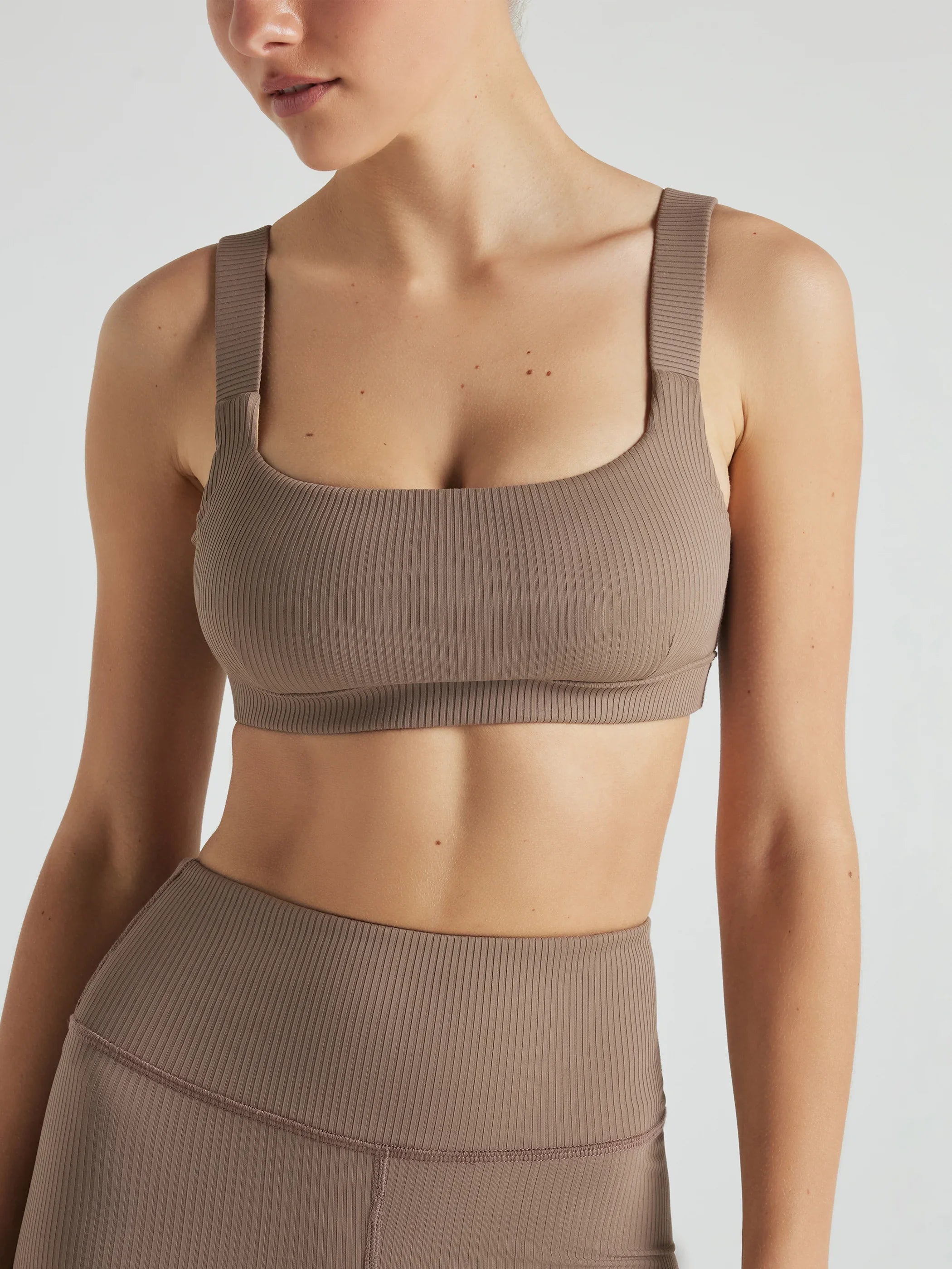 Yoga Bar with Gluten-Free Ingredients -Renew Rib Square Neck Bra - Pine Bark