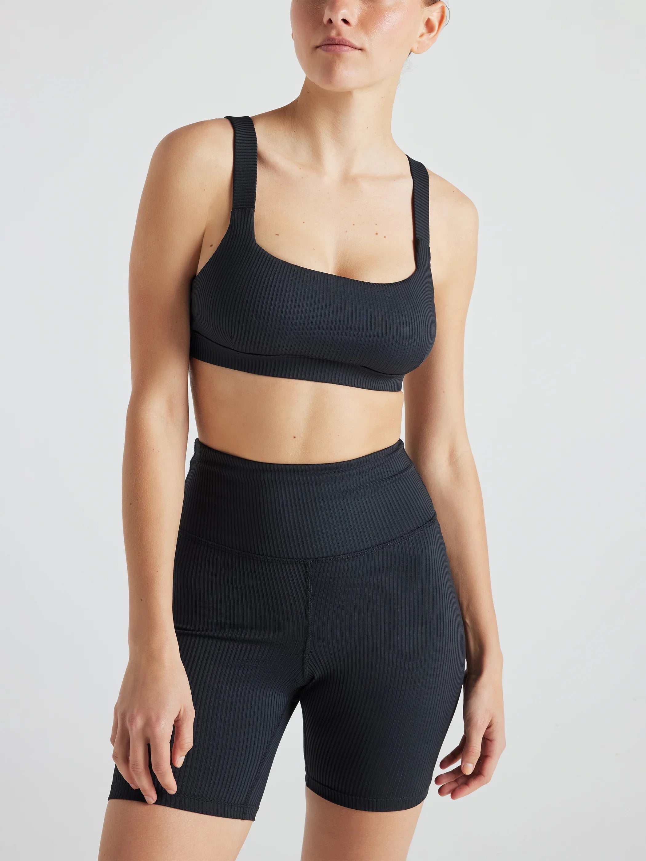 Yoga Bar with Antioxidants for Better Recovery -Renew Rib Square Neck Bra - Black