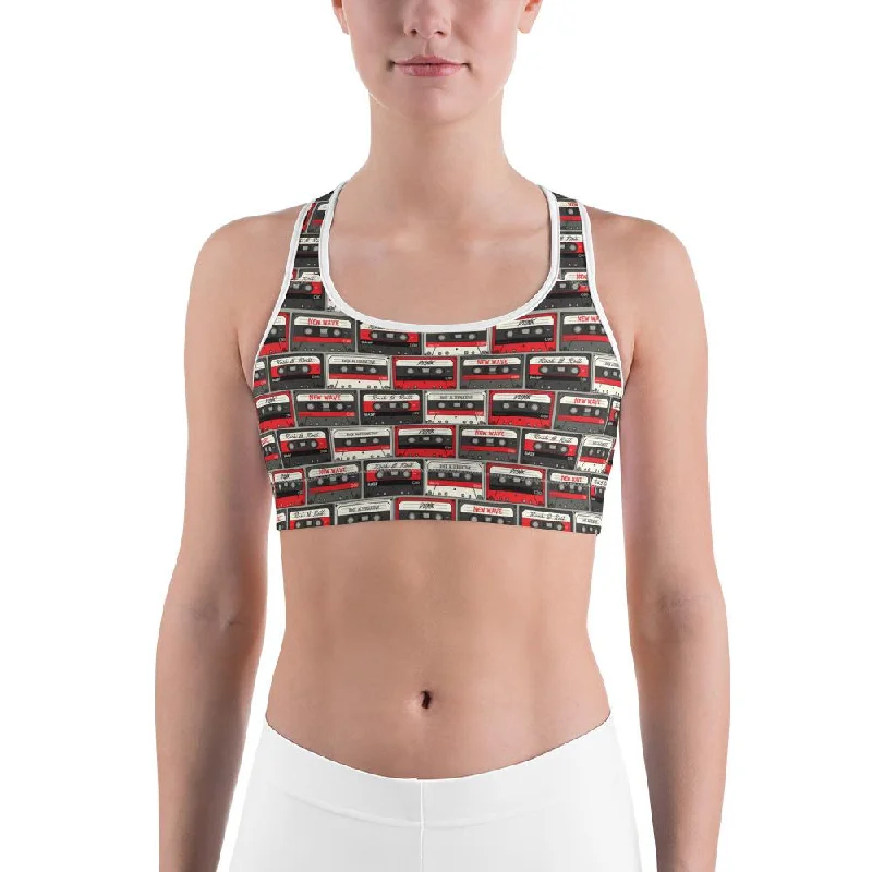 Yoga Bar with Apple and Oats -Retro Cassette Tapes Sports Bra