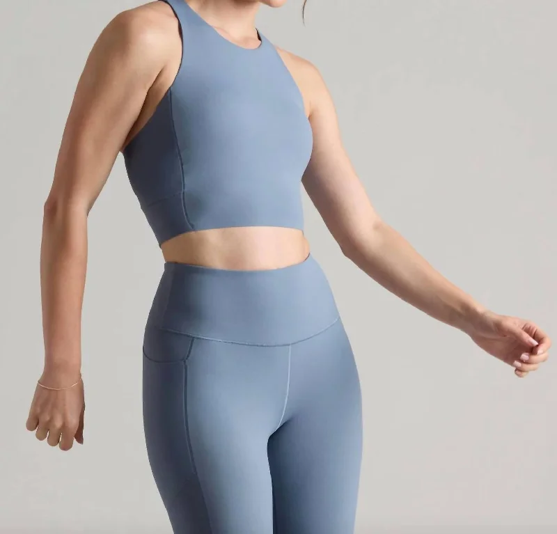 Vegan Protein Bars for Yoga Enthusiasts -Revive Longline Sports Bra In Blue Shadow