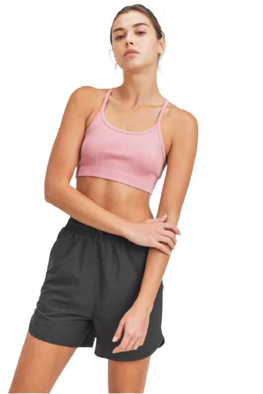 Yoga Bar with Minimal Ingredients -Mono B Rib Seamless Mineral-Washed Sports Bra AT3016