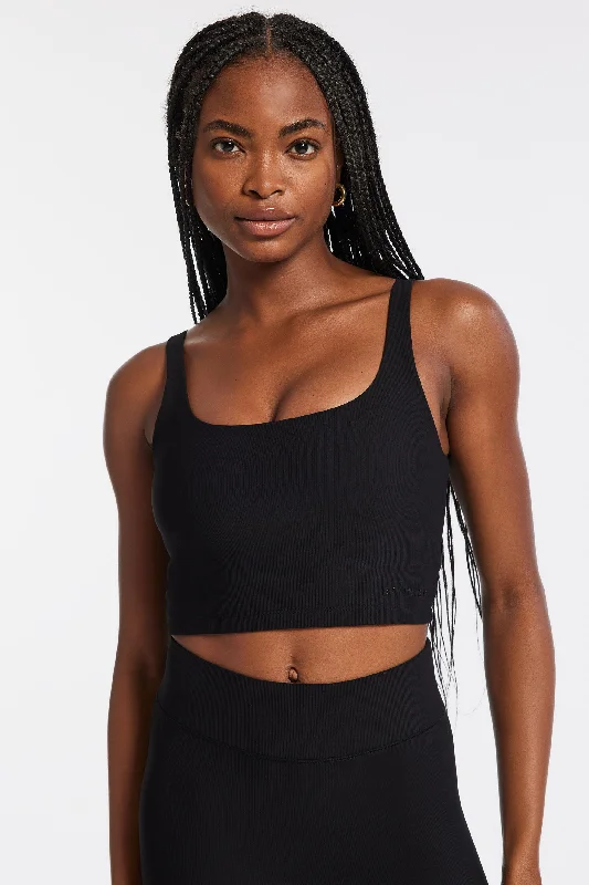 Yoga Bar with Chia Seeds and Blueberries -Rib Tempo Crop Bra - Black Rib