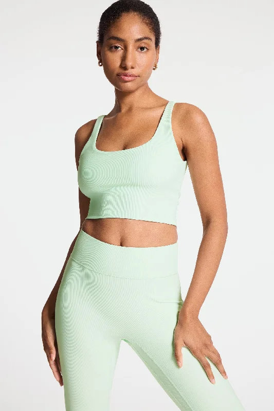 Yoga Bar for Healthy Energy Boost -Rib Tempo Crop Bra - Dusty Aqua