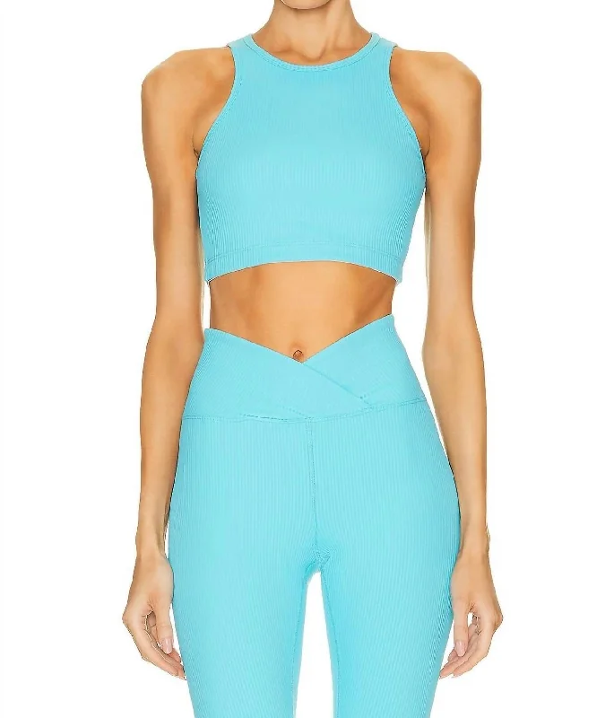Organic Yoga Bars for Better Digestion -Ribbed Claudia Sports Bra In Pisces Blue