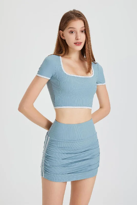 Yoga Bar with Magnesium for Relaxation -Ribbed Contrast Trim Crop Top with Built-In Bra