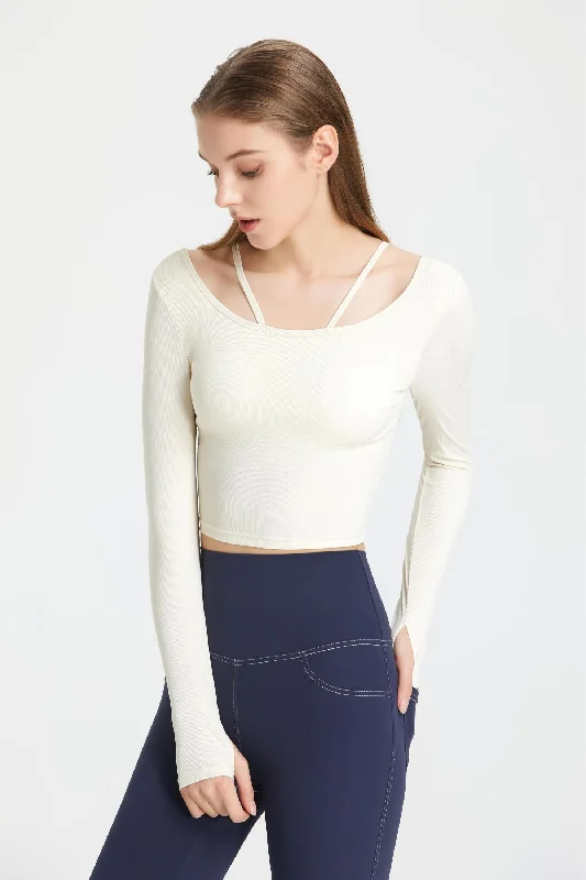 Yoga Bar with Avocado -Ribbed Long Sleeve Top with Built-In Bra