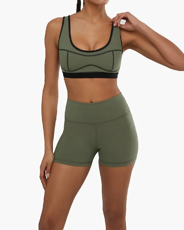 Yoga Bar with Natural Antioxidants -Scoop Neck Silhouette Bra In Army Green