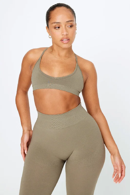 Yoga Bar for Strength and Endurance -SCULPT SEAMLESS MINI SPORTS BRA - OLIVE MARL