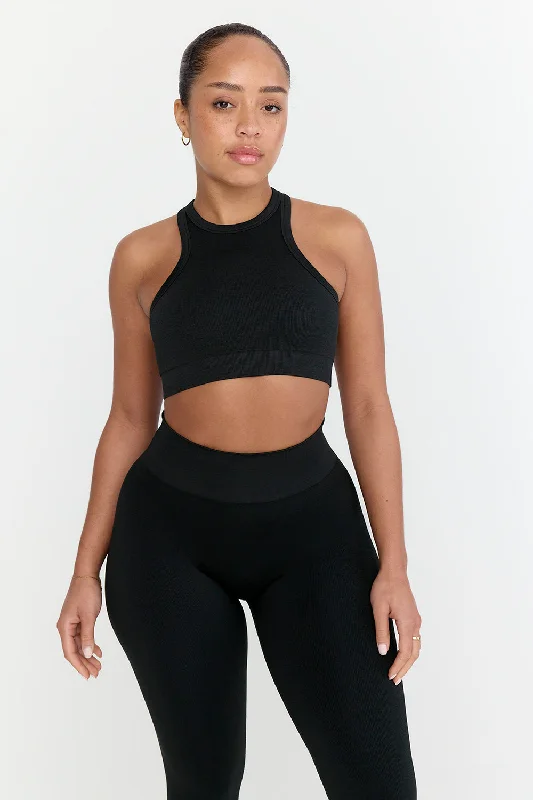 Yoga Bar with Banana and Chia Seeds -SCULPT SEAMLESS RIBBED RACER SPORTS BRA - BLACK MARL Yoga Bar with Banana and Chia Seeds -SCULPT SEAMLESS RIBBED RACER SPORTS BRA - BLACK MARL