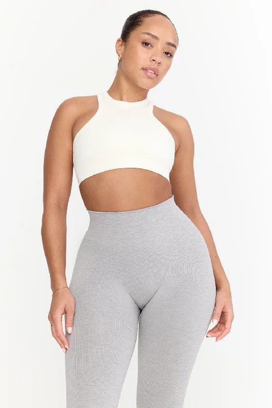 Organic Yoga Bars -SCULPT SEAMLESS RIBBED RACER SPORTS BRA - MILK MARL