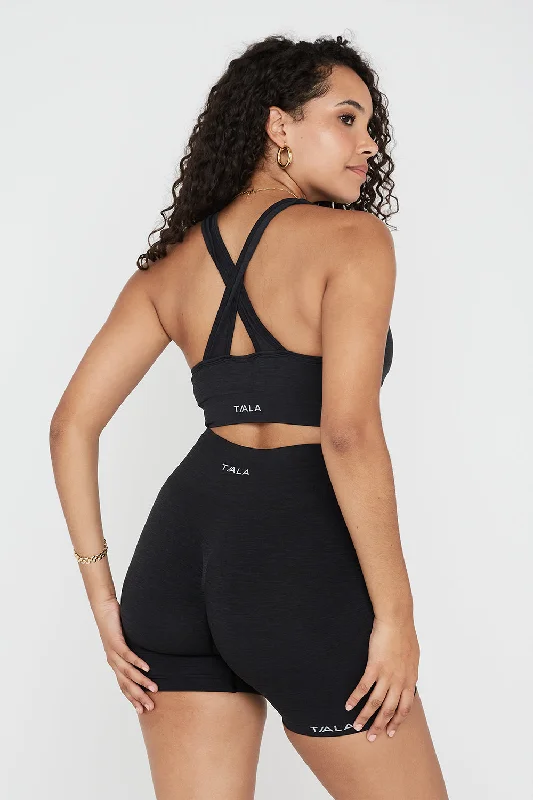 Yoga Bar with Sunflower Seeds -SCULPT SEAMLESS WRAP SPORTS BRA - BLACK MARL