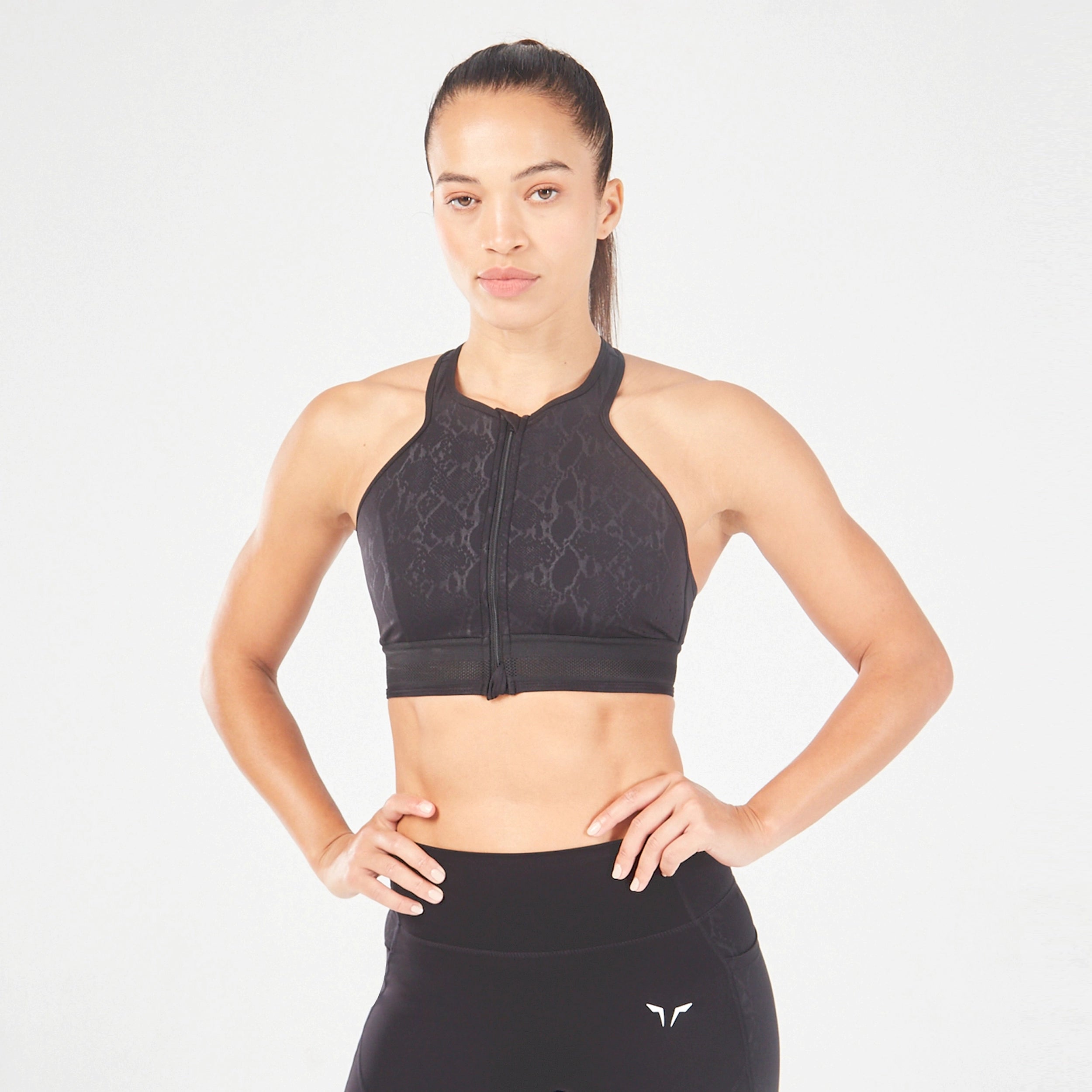 Yoga Bar with Spirulina and Chia Seeds -Serpent Zip Up Bra - Black