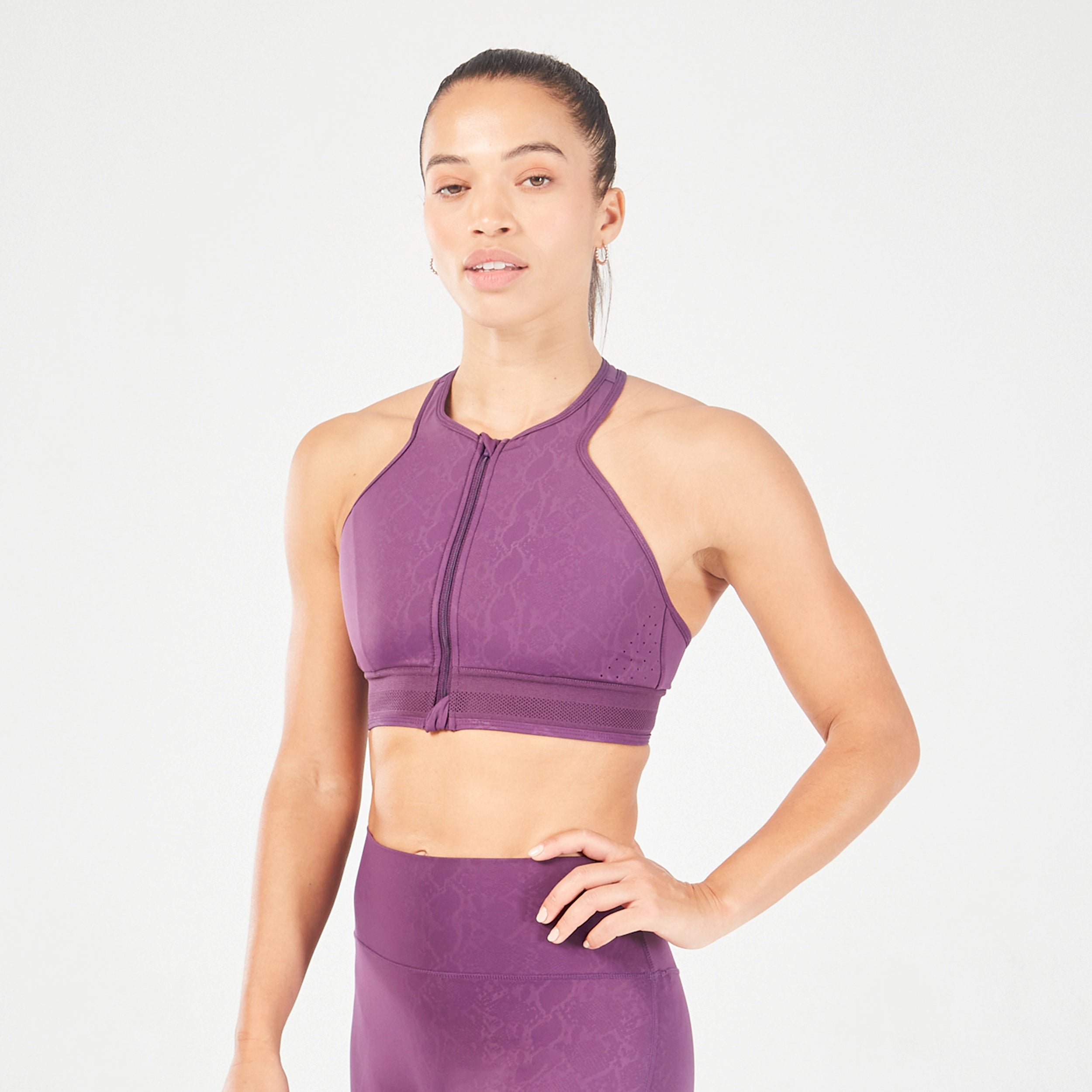 Yoga Bar with Hemp Protein for Recovery -Serpent Zip Up Bra - Shadow Purple