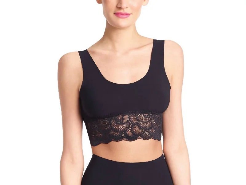 Yoga Bar with Raw Honey -Sexy And Smooth Lace Trim Longline Bralette In Black