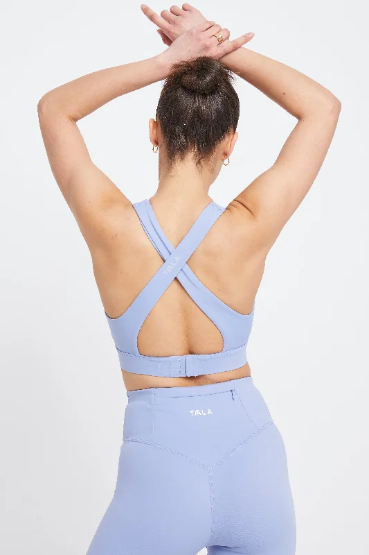 Yoga Bar with Collagen Protein -SKINLUXE OPEN BACK SPORTS BRA - CORNFLOWER BLUE