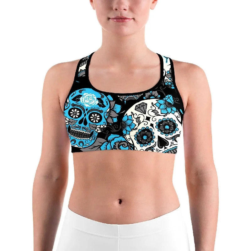 Yoga Bar for Total Body Wellness -Sky Blue Sugar Skull Sports Bra