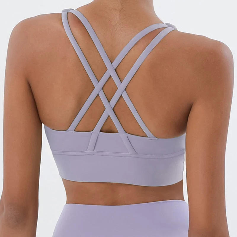 Yoga Bars for Natural Energy Boost -Soft Nude Sports Bra Back Cross Yoga Bra Push Up Shockproof Fitness Gym Fitness Bras Crop Tops Women Plain Yoga Workout Bras