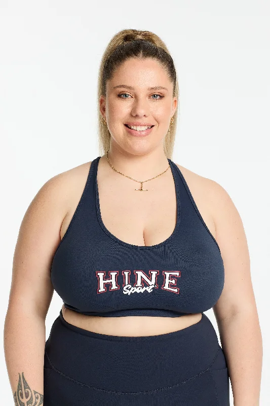 Yoga Bar for Maximum Flexibility and Strength -VARSITY 2.0 SPORTY BRA SLATE BLUE