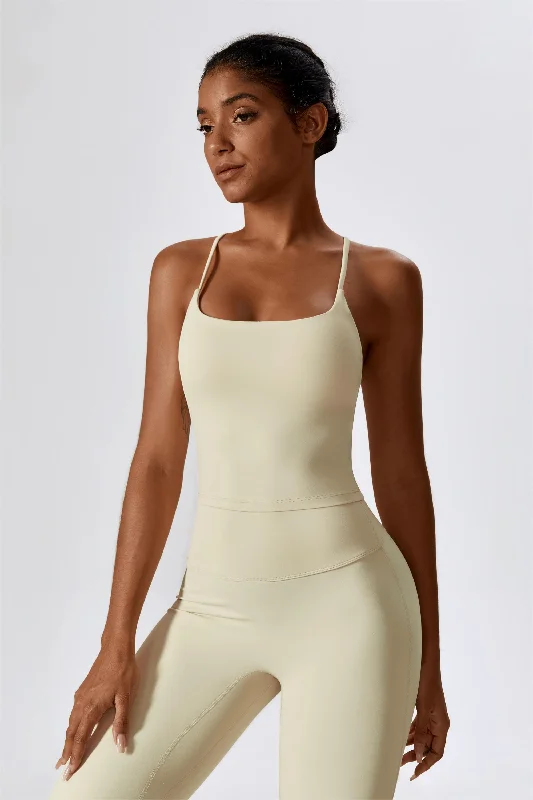 Yoga Bars with Protein and Fiber -Square-Necked Crossover Strap Tank Top