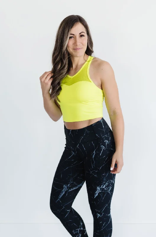 Yoga Bar for Smooth Energy -Sweetheart Crop Top in Neon Yellow