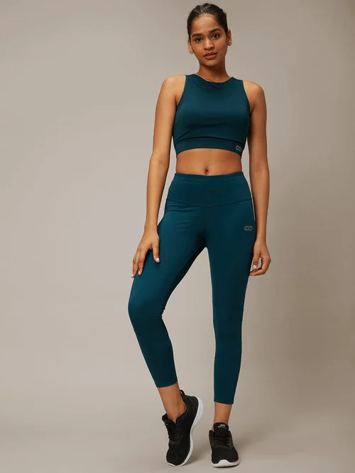 Energy Yoga Bar for Yoga Practice -Teal Padded Cross Back Crop Top & 7/8 Leggings