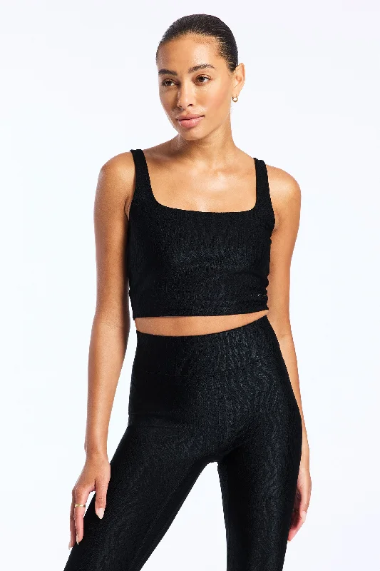 Yoga Bars for Endurance and Power -Tempo Crop Jacquard Bra - Black