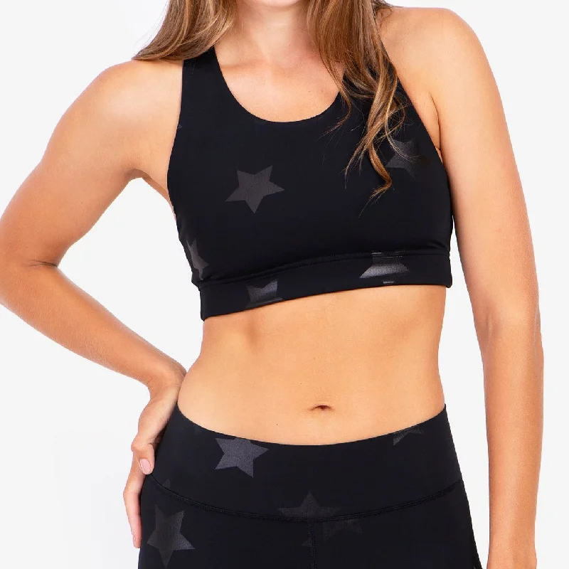 Yoga Bar with Matcha -Black Tonal Star Foil Sports Bra