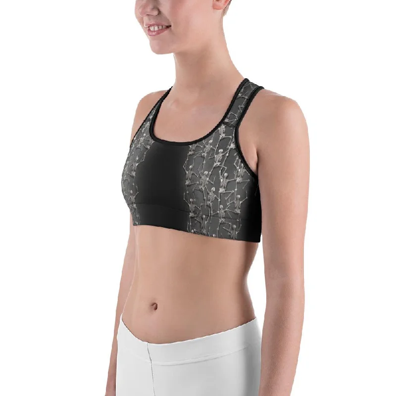 Yoga Bar with Maca Root -Tiny Skeletons Creeping Up Sports Bra