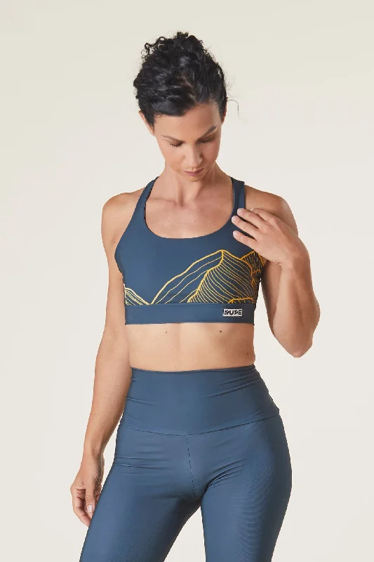 Yoga Bar with Probiotic Blend -Women's Braided Sports Bra - Teal Mountain Print