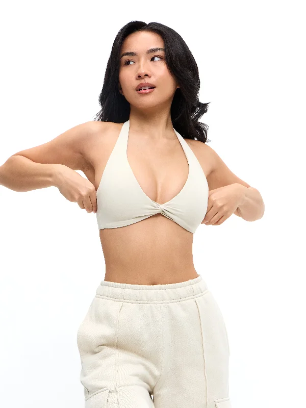 Yoga Bar with Natural Antioxidants -Twisted Halter Sports Bra - Bone
