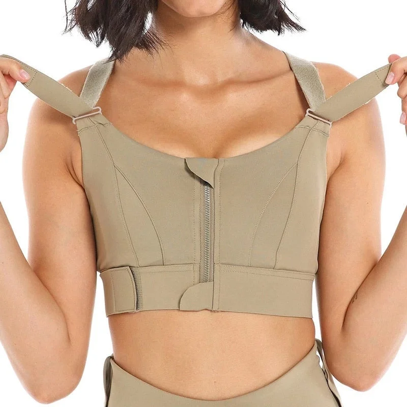 Best Yoga Bar for Yoga Practice -Ultra High-Impact Zipper Front Sports Bra with Adjustable Straps