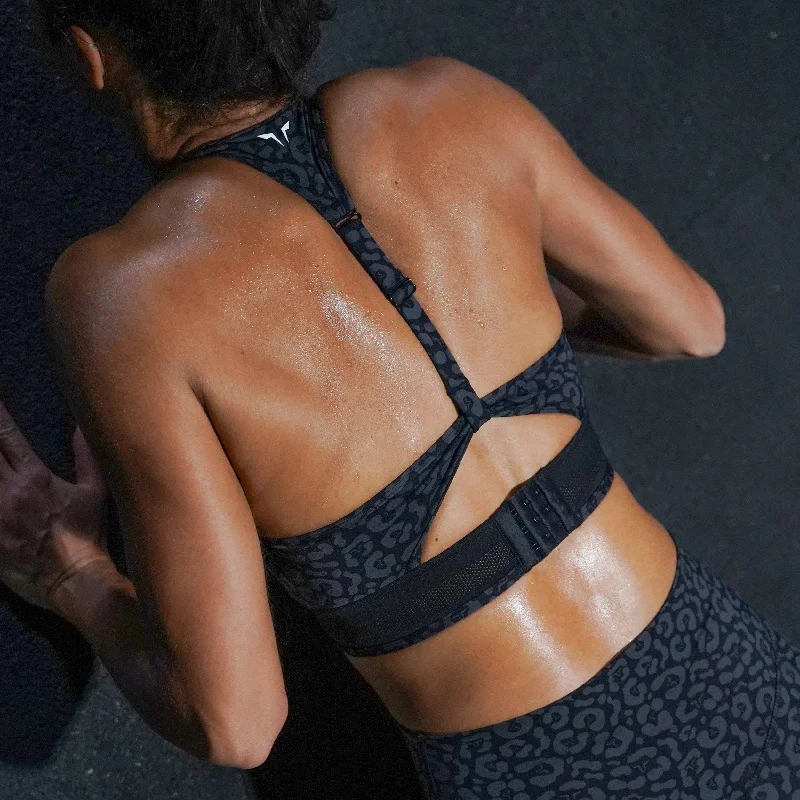 Yoga Bar with Spirulina and Chlorella -Untamed Zip Up Bra - Black Print
