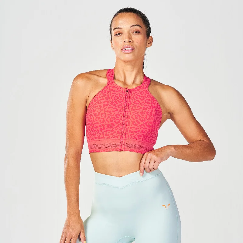 Yoga Bar with Aloe Vera -Untamed Zip Up Bra - Cayenne Print