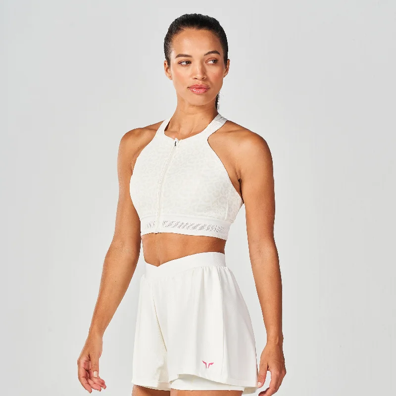 Yoga Bar with Spirulina for Detox -Untamed Zip Up Bra - Pearl White Print
