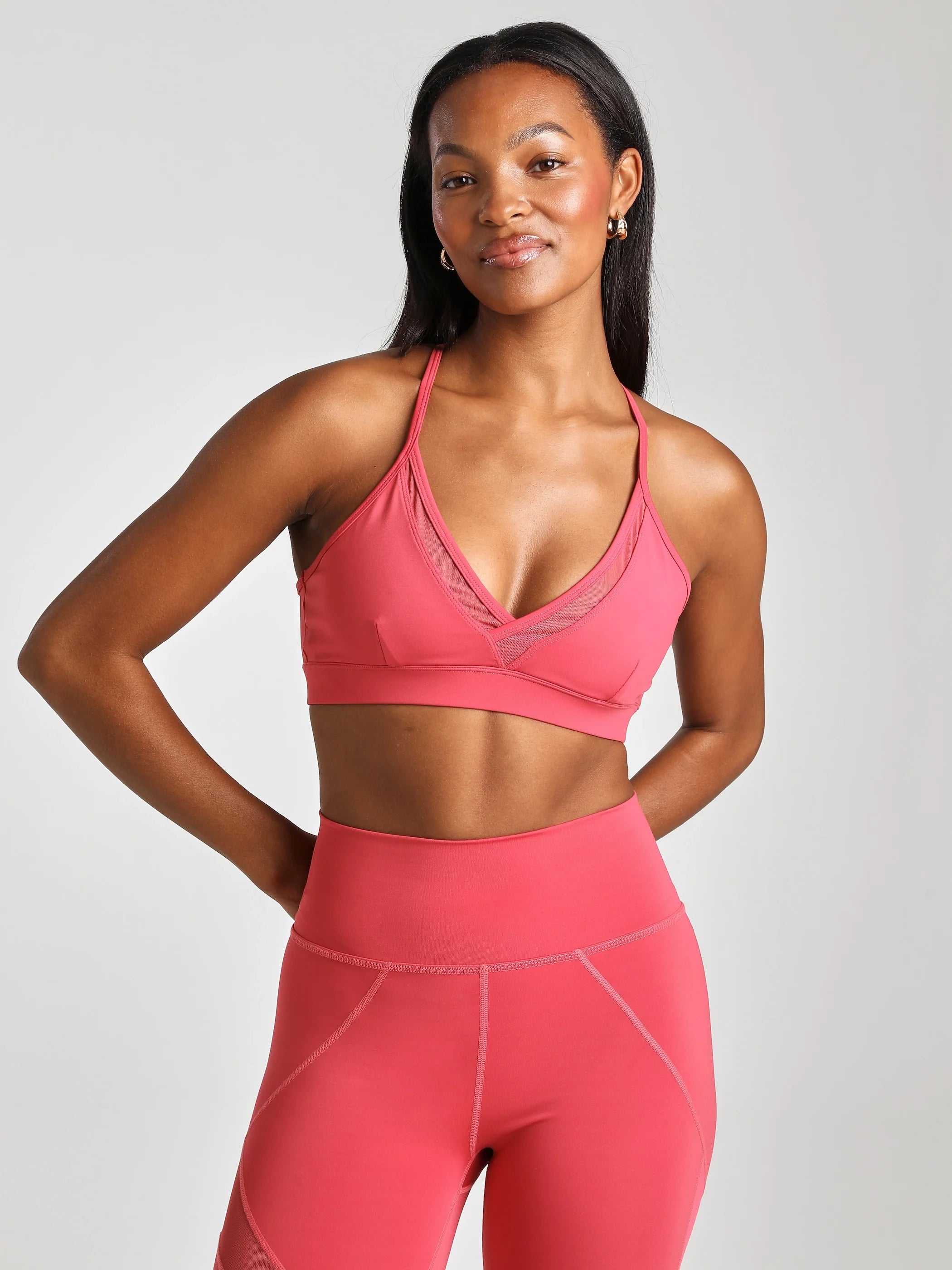 Yoga Bar for Balanced Nutrition -V-Neck Mesh Panel Bra - Vintage Rose